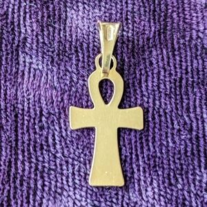 Solid 18k Gold Egyptian Cross Pendant , Spiritual Scared Sympol